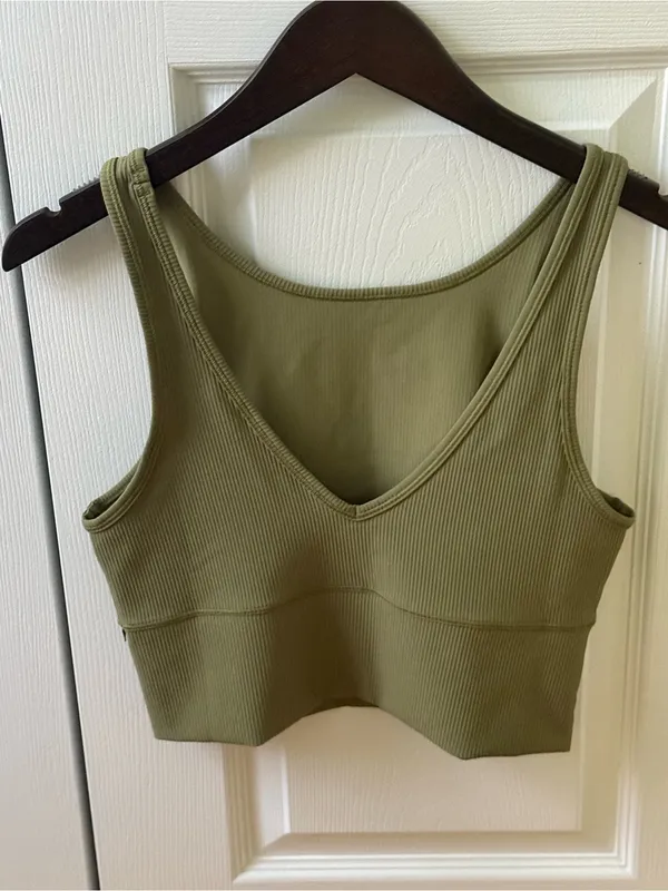 Lululemon Power Pivot Ribbed Tank Top in Bronze Green - Image 3