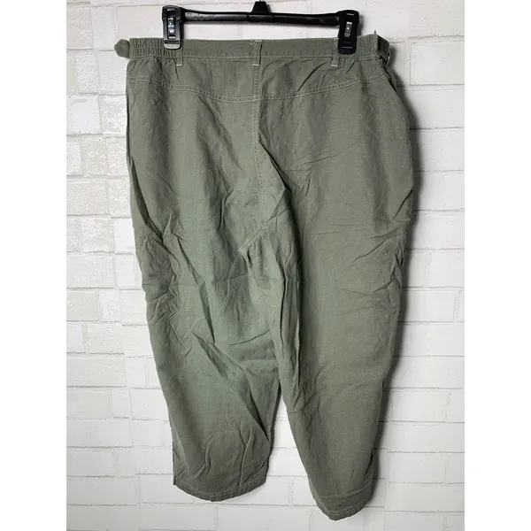 Sag Harbor Sport Capri Pants Woman Olive Green Womens 16W Linen‎ Zip Lagenlook - Image 7
