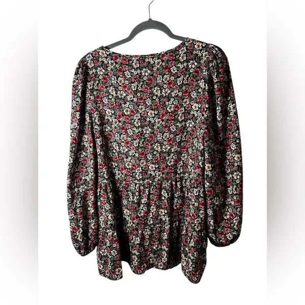 Primark Floral Peplum Blouse Long Sleeve Black Red Green Women’s Size 10 (L)‎ - Image 6