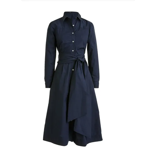 J.Crew Button Front Shirt Dress Womens 18 Navy Blue Cotton Poplin Midi Pockets - Image 12