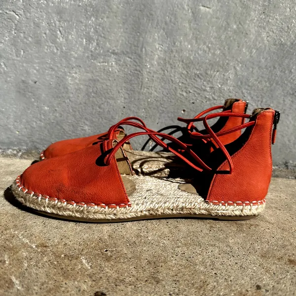 Eileen Fisher Lace Espadrilles Leather Sandals Closed Toe Tangelo Orange 6 - Image 4