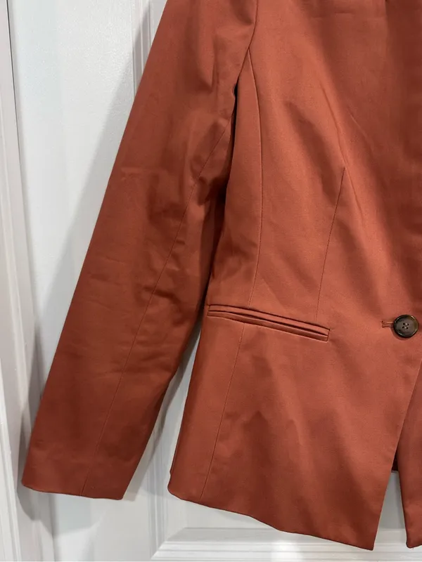 Ann Taylor Factory Terracotta Rust Orange One Button Collarless Blazer Size 6 - Image 5