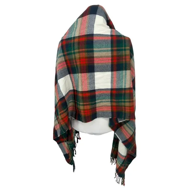 J.Crew Plaid Blanket Scarf Oversized Tartan Fringe Preppy Holiday Academia - Image 3