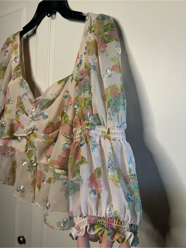 For Love & Lemons Paradis Floral Sequin Ruffle Blouse - Image 10