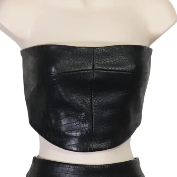 Meshki Black Faux Croc Tube Top & Mini Skirt Set - Image 2