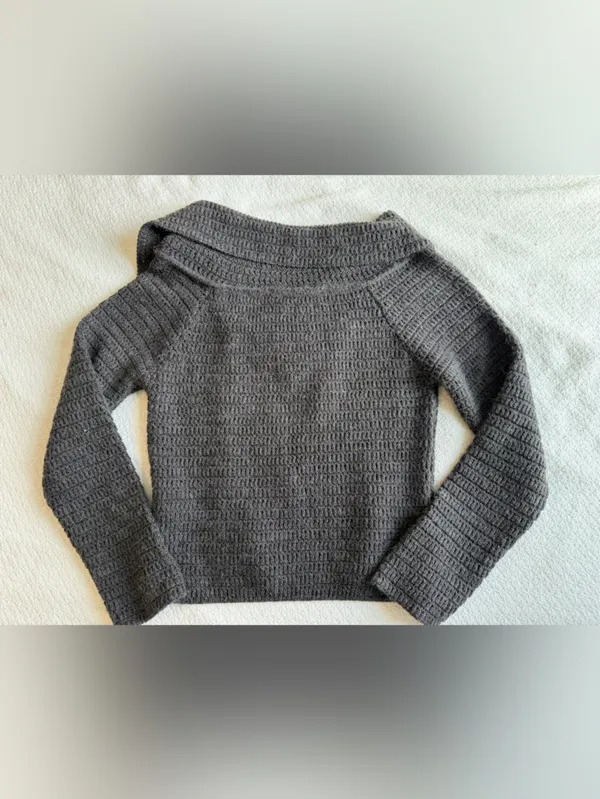 Zara Asymmetric Cropped Knit Sweater Off Shoulder Medium Grey Blue - Image 4