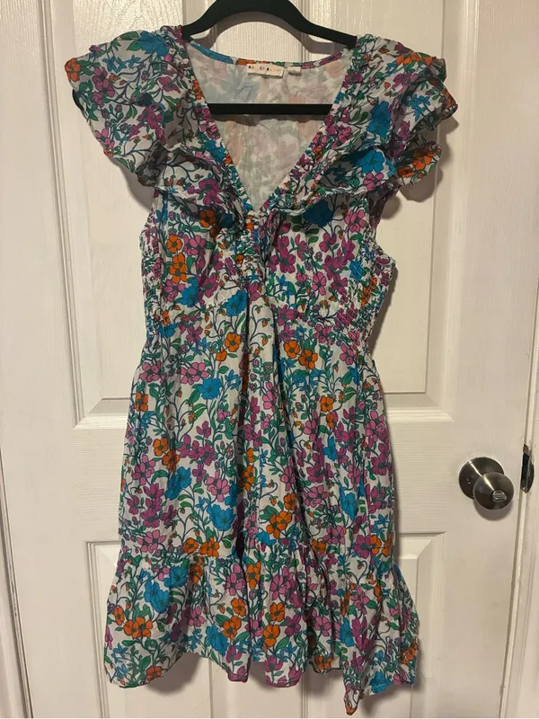 Anthropologie Roller Rabbit Blomst Ondika Floral Ruffle Mini Dress V-neck Size M - Image 2