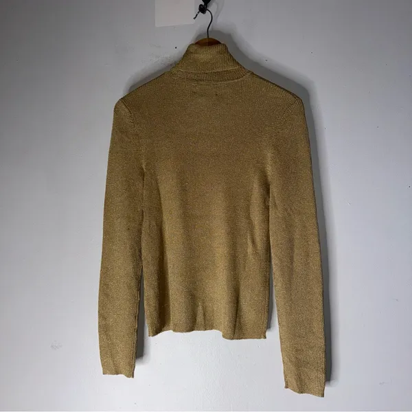 LAUREN RALPH LAUREN‎ Gold Metallic Shimmer Women Turtleneck Swester Large NWT - Image 2