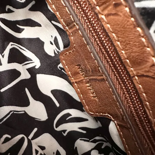 Nine West Cognac Brown Croc Embossed Textured Gold Chain Link Shoulder Bag Glam - Image 5