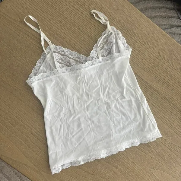 White Lace Lingerie Tank Top Floral Detail Size Small - Image 4