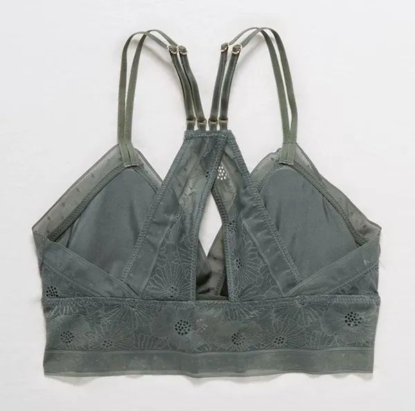 AERIE Pop Lace Olive Sage Green Padded Bralette Size M - Image 4