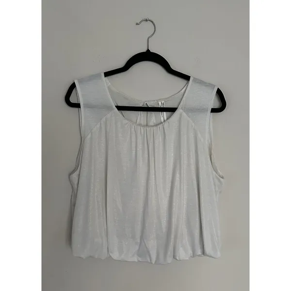 By Anthropologie Ivory White Shimmer Bubble Top Shirt SZ L Party Date Office EUC - Image 5