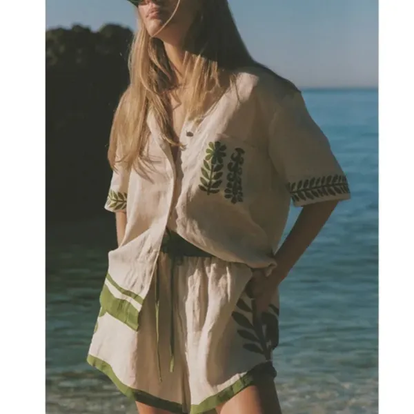NWT SOLEIL SOLEIL‎ Linen Short Abbey Vestige Sz L cream green - Image 2