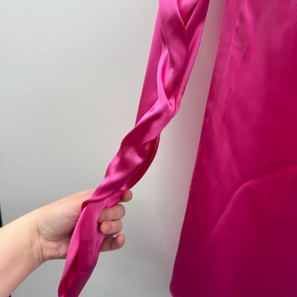 Gauge81 Pisa Fuchsia Pink‎ Satin Ruched Long Sleeve Mini Dress Sz XS NEW - Image 6