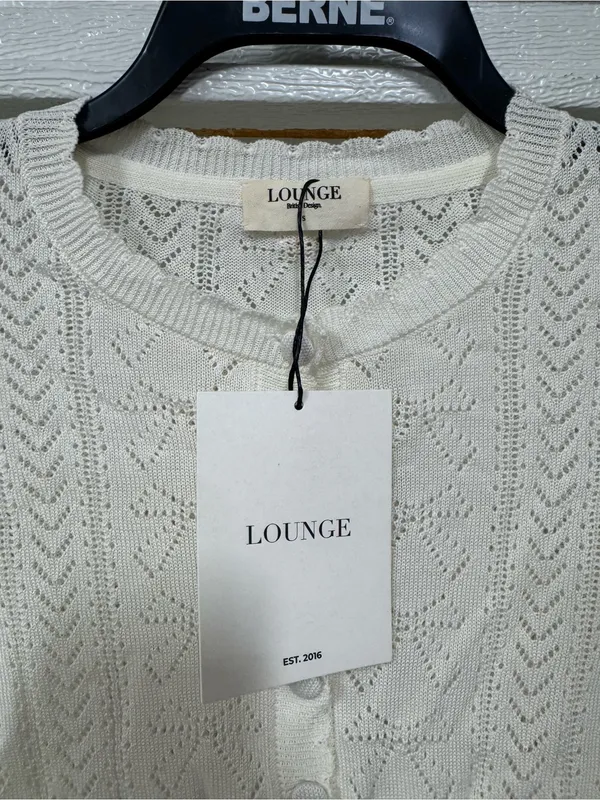 Lounge Pointelle Bow Cardigan - White Small New Cropped Fitted Long Sleeve - Image 2