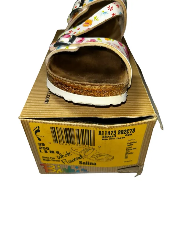 Birlos by Birkenstock Salina Magic Flower Sandals White Floral EU 39 US 8-8.5 Co - Image 6