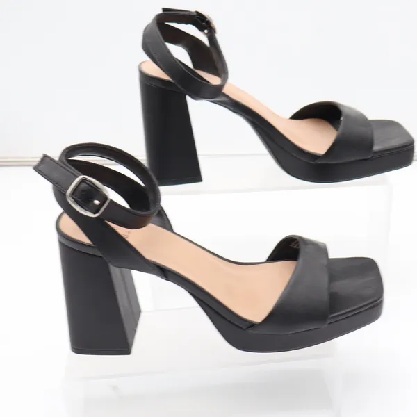 A New Day Black Platform Block Heel Sandals Square Toe Ankle Strap Womens Size 9 - Image 3