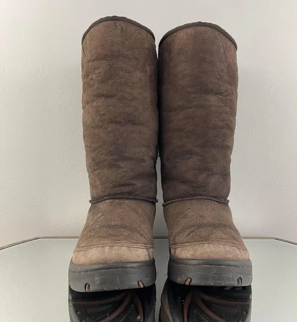 UGG Australia Dark Brown Sheepskin Ultimate Tall Revival Tasman Braid Boots - Image 9