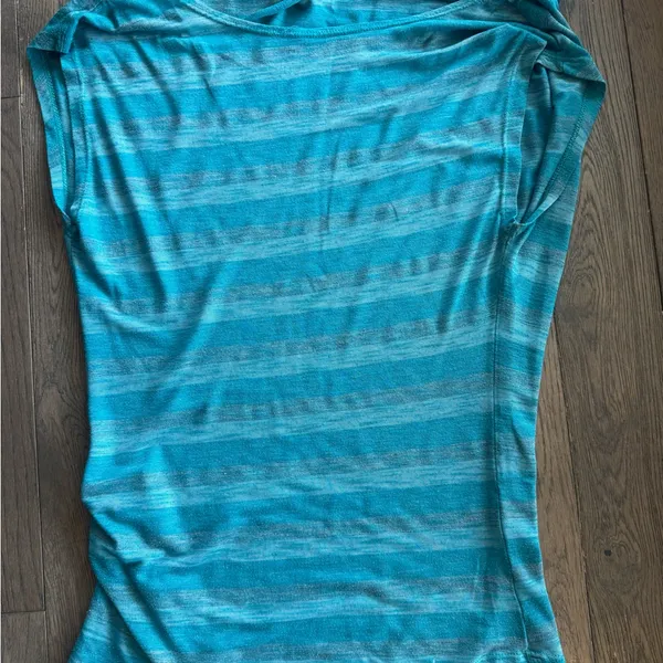 Striped Blue and Gray Cowl Neck Top - Image 5