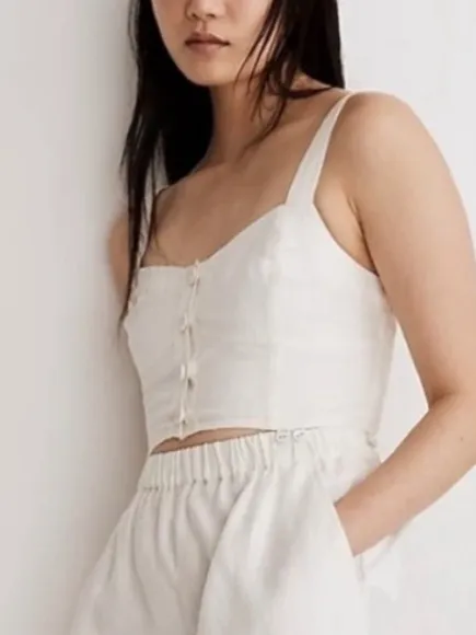 Madewell Sweetheart Linen Blend Crop Tank Top - Image 8