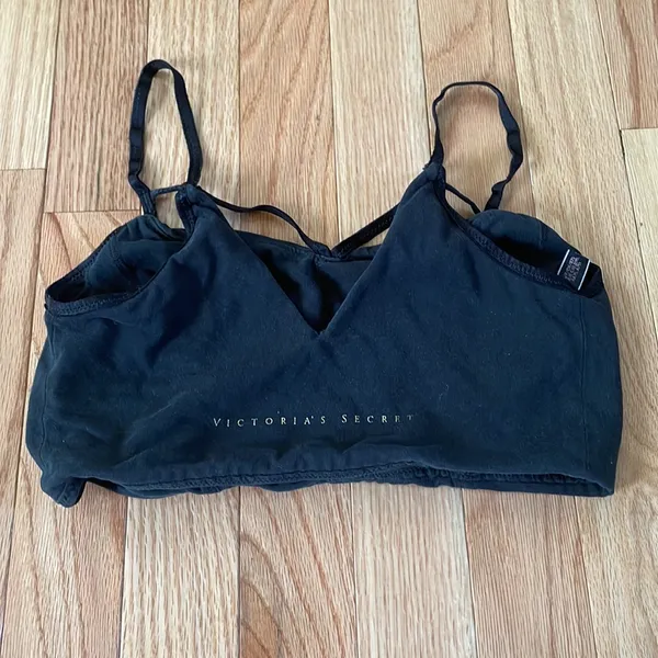 Victoria's Secret Sports Bra Womens Small Black Spell Out Logo Athletic - Image 3