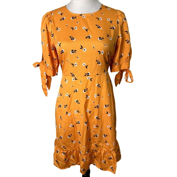 Vero Mada Orange Floral Ruffle Mini Dress Cottagecore M NWT Boho Cute Romantic - Image 3