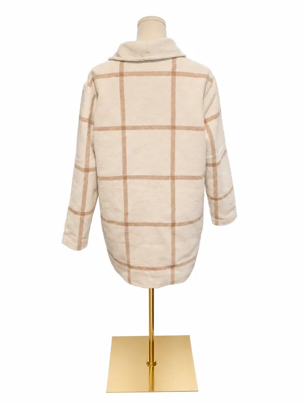 Marine Layer Liverpool Re-Spun Shawl Collar Coatigan Cream Camel Plaid Small - Image 3