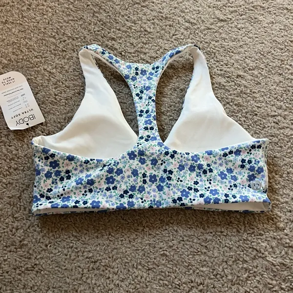 Ultra soft Blue and white Floral Racerback plunge Sports Bra never worn - Image 6
