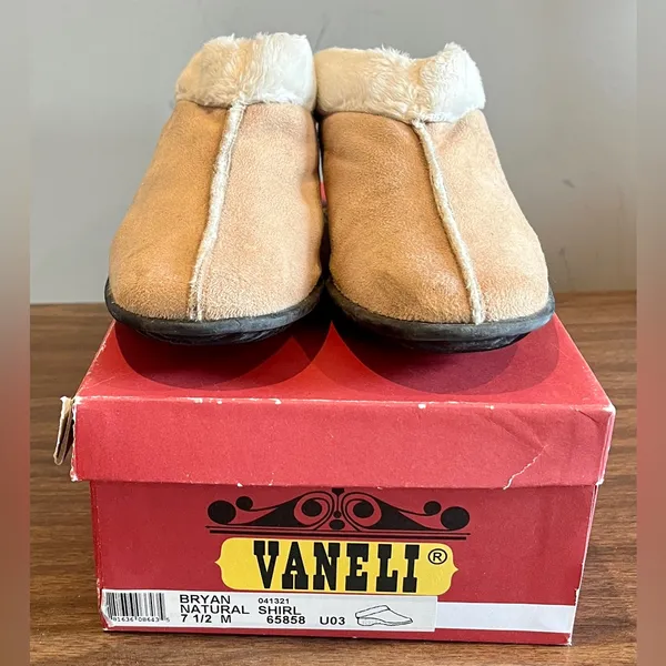 Vaneli Tan ‘Bryan’ Sherpa Wedge Mules, Size 7.5 - Image 2