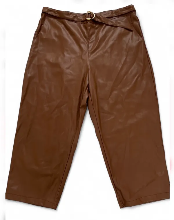 Marc New York Brown Faux Leather High-Rise Cropped Pants With Belt Size 16 NWT - Image 2