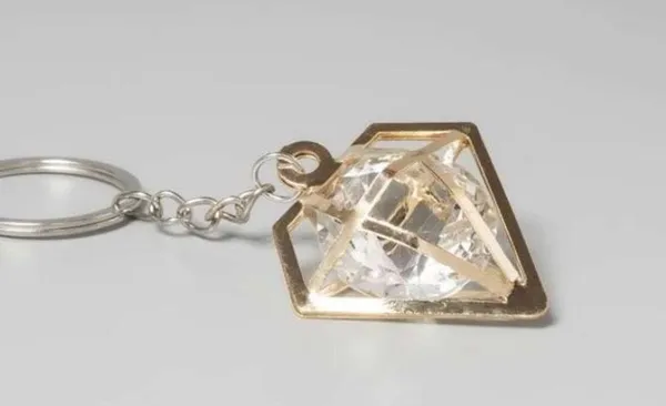 Gold Geometric Keychain with Caged “Diamond” - Image 2