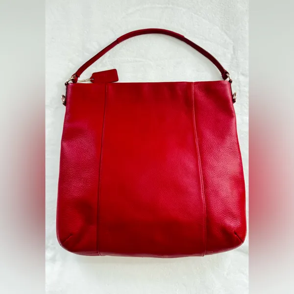 COACH Isabella Vibrant RED Leather Bag Shoulder Pebble Gold Hardware Handbag. - Image 2