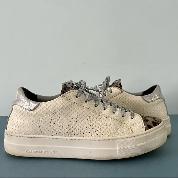 P448 Thea Python Roccia White Leather Platform‎ Sneakers - Image 4