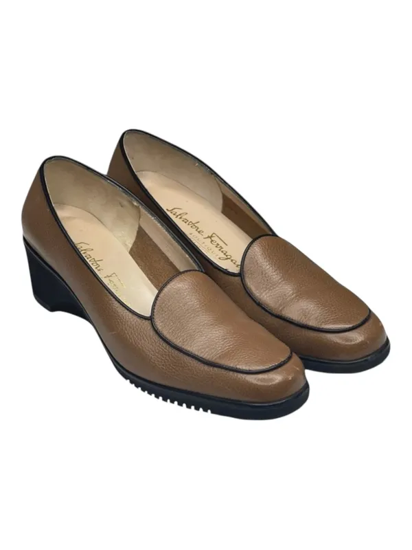 Salvatore Ferragamo ✽ Sculptural Wedge Heel Loafers ✽ Golden Brown Leather ✽ 5M - Image 10