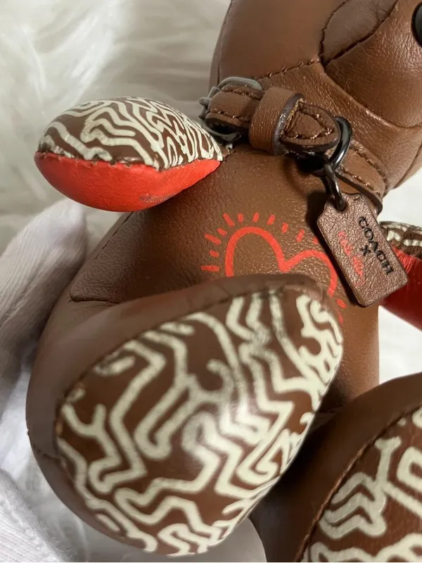 ✨Coach x Keith Haring Collaboration, Leather Bear Bag Charm or Key Holder Brown. - Image 9