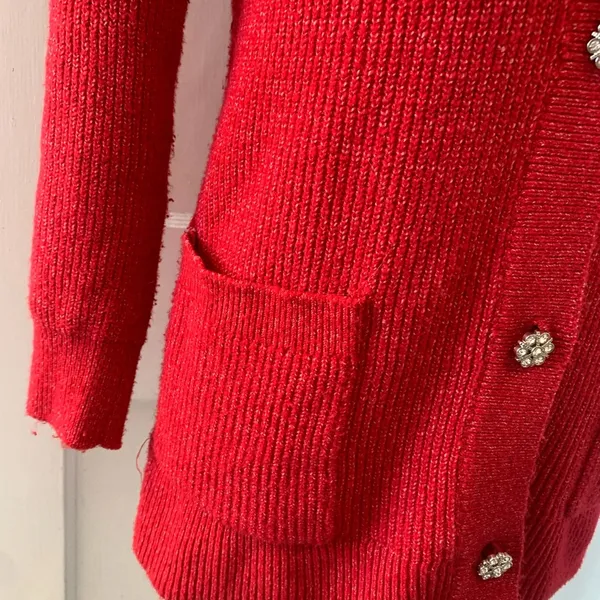 Loft | red snow flake button knit cardigan - Image 6