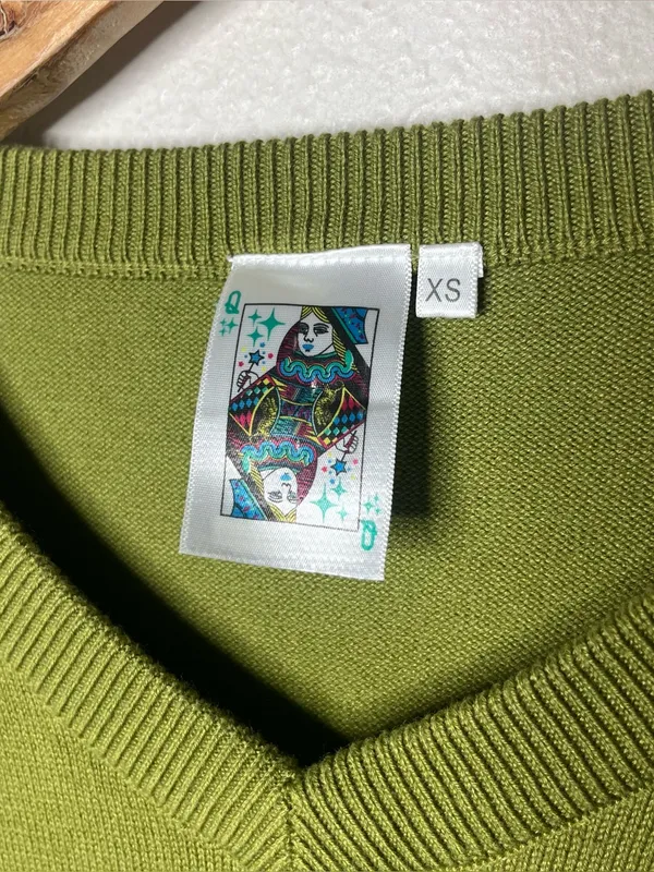 Queen of Sparkles Olive Martini Queen V Neck Sequin Elbow Patches Sweater - Image 7