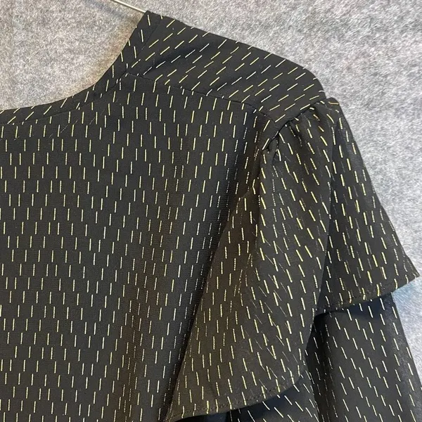 A NEW DAY Blouse Women's Large Black Gold Geometric V Neck Long Ruffle‎ Sleeves - Image 8