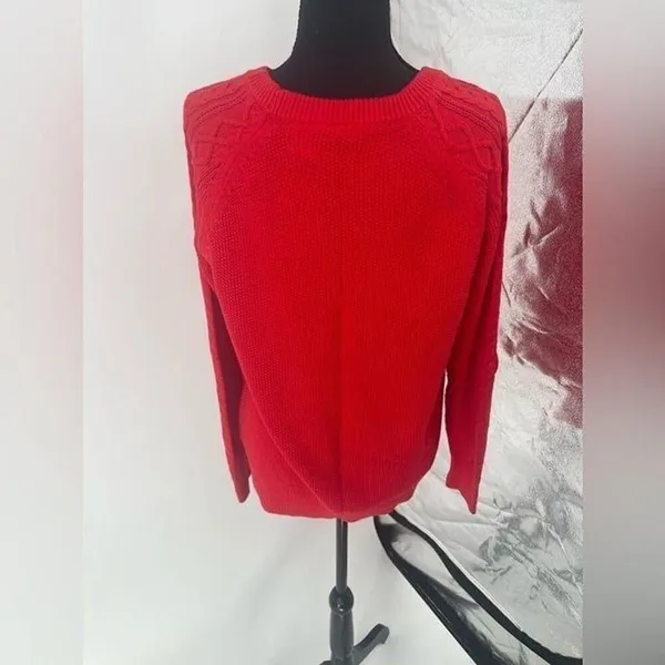 Gap Red Cable Knit Crew Neck Sweater Diamond Knit Pullover Top‎ New s-16 - Image 5