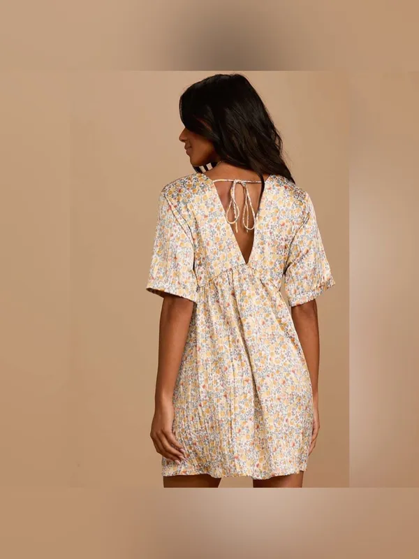 Lulus Express Yourself Yellow Floral Print Satin Babydoll Mini Dress Size XL NWT - Image 4