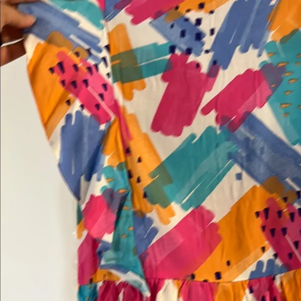 Ruffled Flutter Sleeve Blouse in Pink and Blue Size L - Image 7
