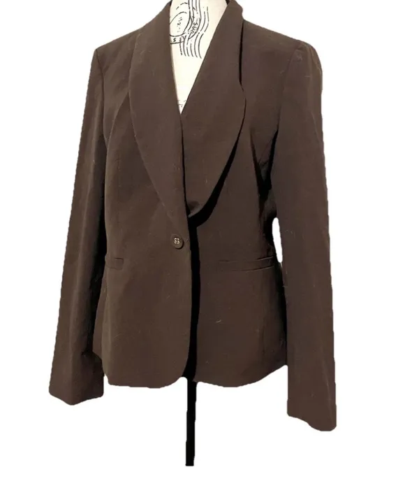 Nine West Womens Brown Single Button Blazer Jacket 12 Career Workwear Matte - Image 4