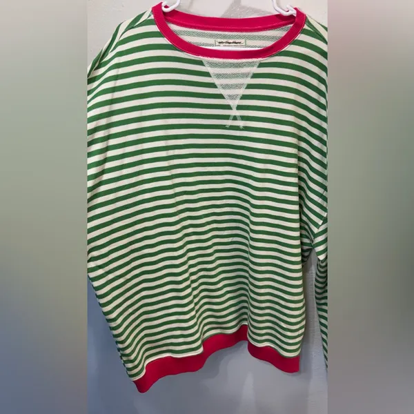 We The Free NWOT Free People Classic Striped Oversized Crewneck Green Top Size L - Image 7