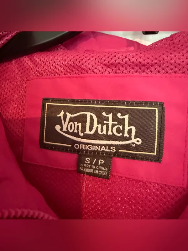 Von Dutch women’s Hot Pink Hooded Zip Bomber Jacket windbreaker small - Image 2