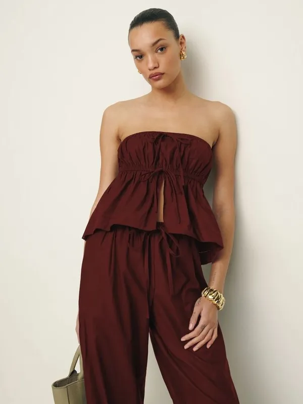 Reformation Rowen Strapless Front‎ Ties Crop Top White Size M - Image 9