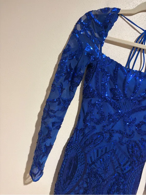 Lucy in the Sky Sequin Square Neck Bodycon Homecoming Dress Royal Blue Small - Image 8