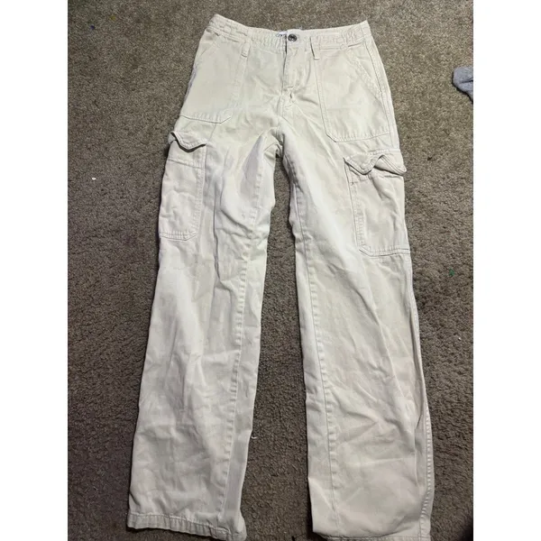 Zara Women Cream Beige Wide Leg Cargo‎ Pants Utility Streetwear Size 2 - Image 2