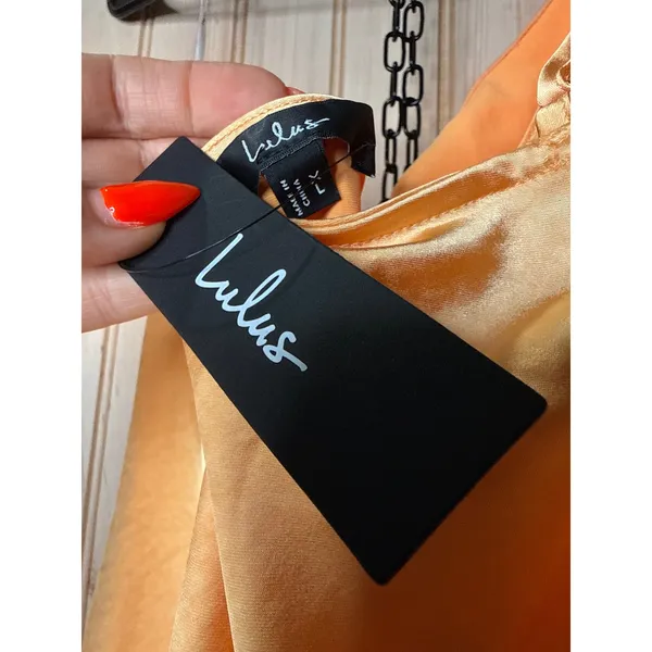 Lulus Naima Light Orange Satin One-Shoulder Midi Dress Holiday Gala Extra Large - Image 7