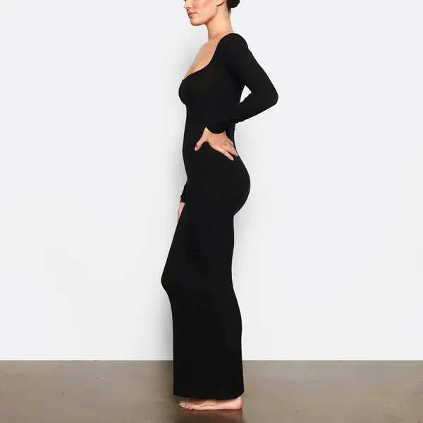 Skims Soft Lounge Long Sleeve Dress Maxi Onyx Black Size Large - Image 7