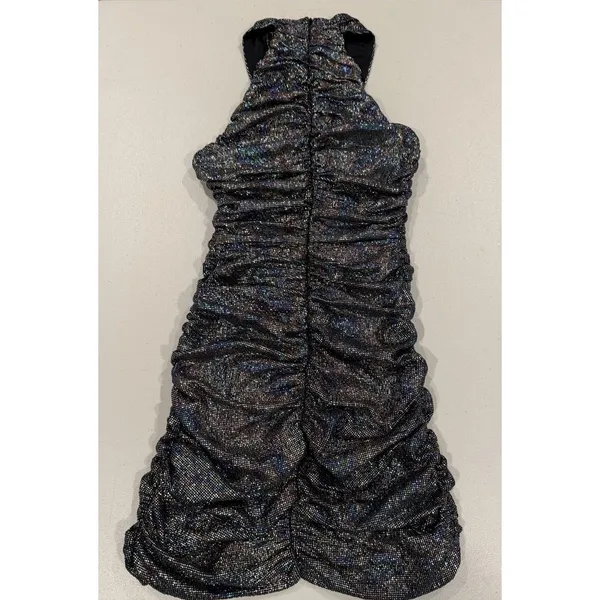 Zara Mini Dress Small Criss Cross Halter Sparkly Ruched Bodycon Party Cocktail - Image 2